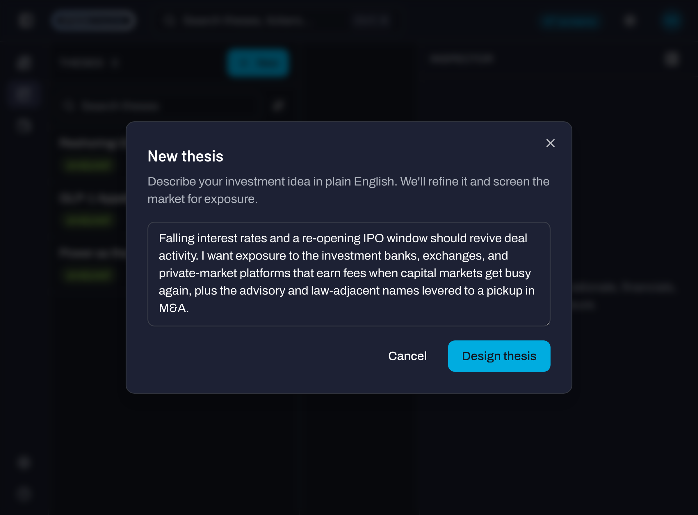Writing a custom investment thesis in plain English
